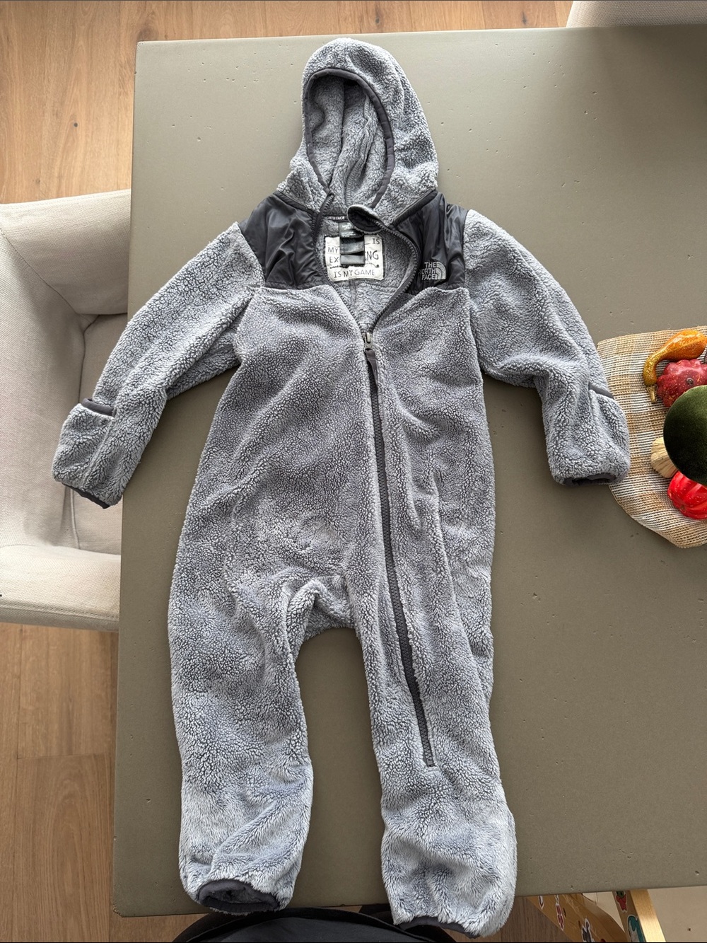 The North Face Gray Sherpa Fleece Kids Hooded One-Piece